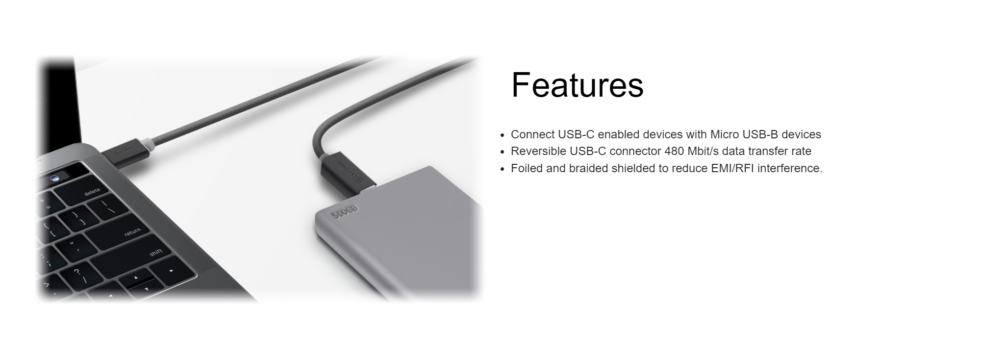 A large marketing image providing additional information about the product ALOGIC USB 2.0 Type-C to Micro USB Type-B 1m Cable - Additional alt info not provided